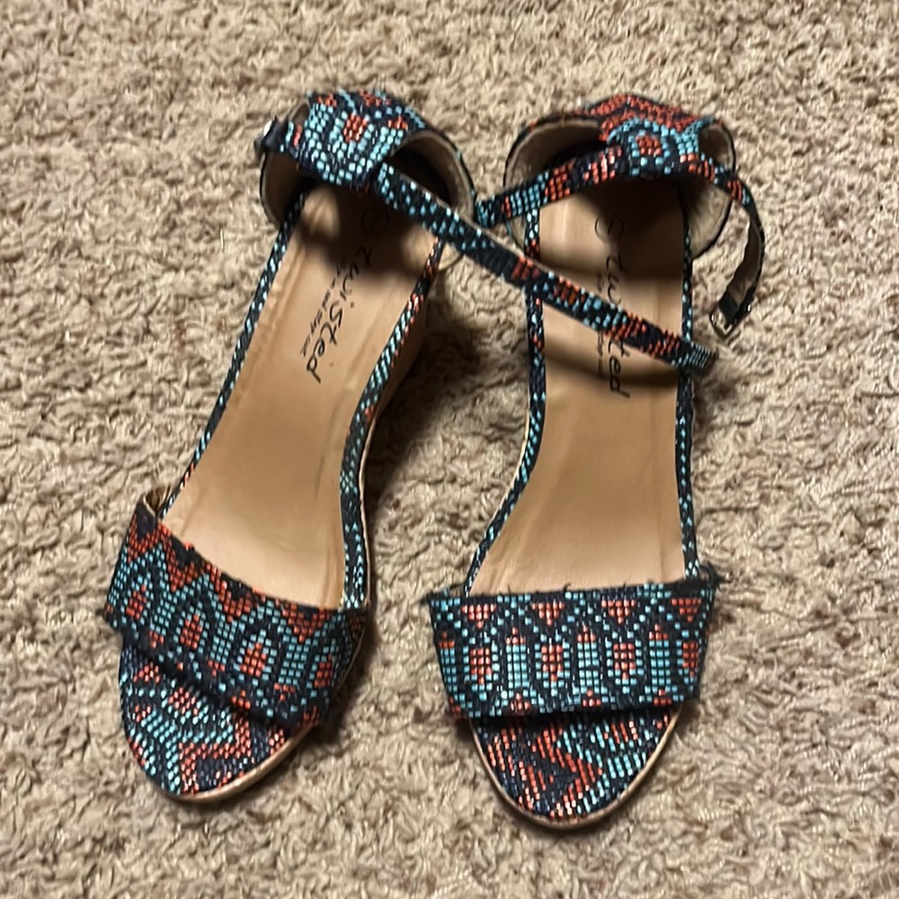 Aztec Navy and Orange Wedge Heels